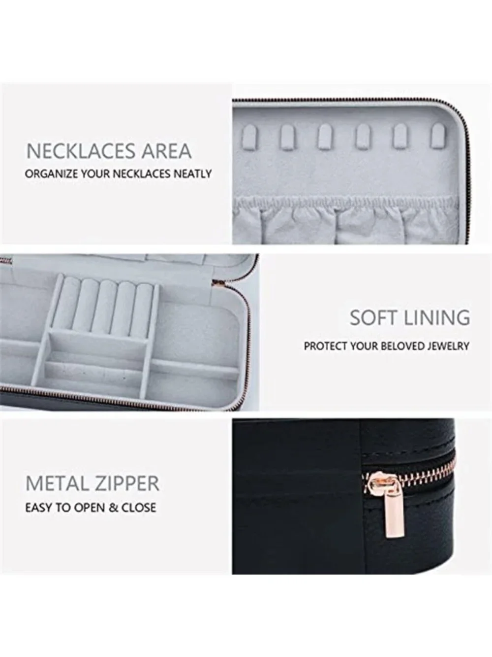 Travel Jewelry Case Organizer Portable Box Rings Earrings Necklaces Watch Black